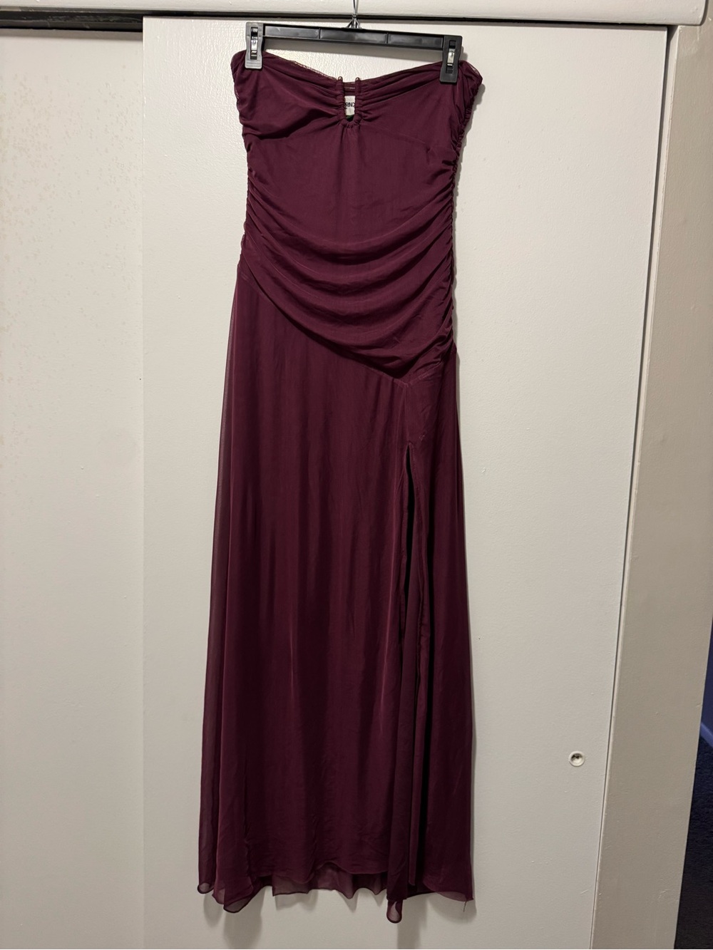 Princess Polly Strapless Ruched Gown in Burgundy